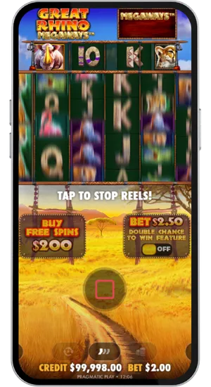 Running spins in Great Rhino Megaways and observing cascading symbols, Super Respin activation and multiplier accumulation